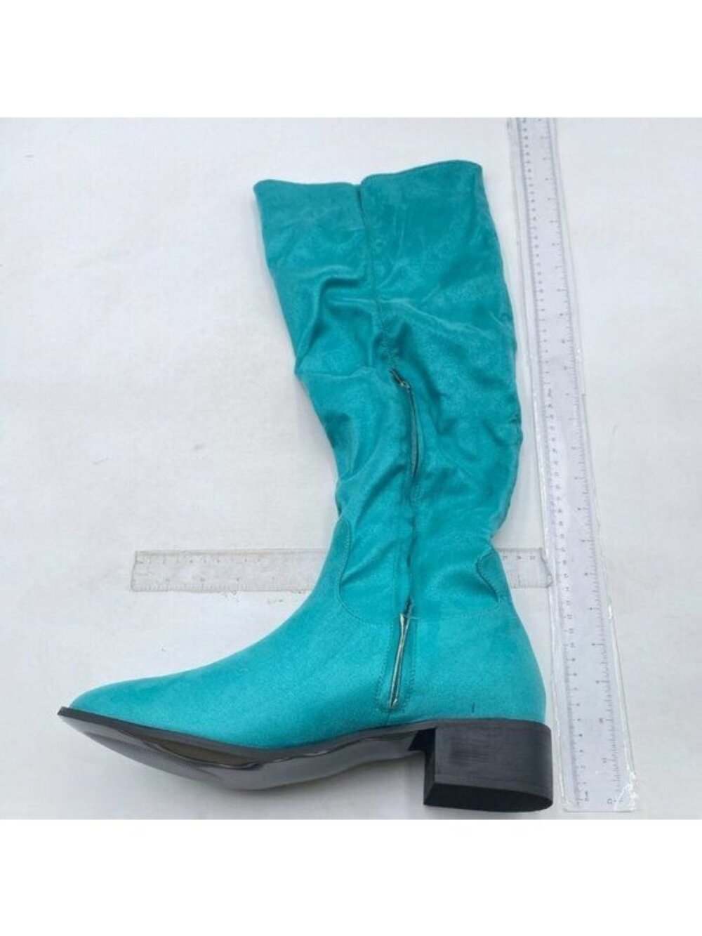 Cyan Women's Suede Side Zipper Over The Knee Low Heels Stretchy Knee High Boots